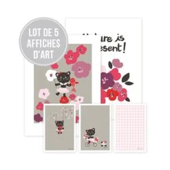 Lot 5 Affiches Chat Et Fleurs MILLY Et FLORE