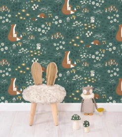 Papier Peint Forest Happiness Lilipinso (50cm X 10m) -Lilipinso Déco Soldes Boutique forest happiness papier peint enfant motif animaux de la foret 2 1