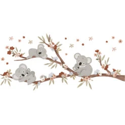 Grand Sticker Branche Et Famille Koalas En Vinyle Mat Multicolore