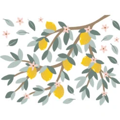 Grand Sticker Branches Et Citrons En Vinyle Mat Multicolore
