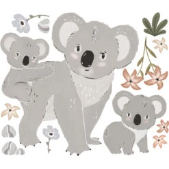 Grand Sticker Famille Koalas En Vinyle Mat Multicolore