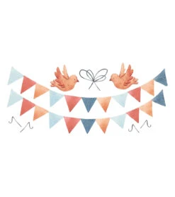 Grand Sticker Guirlande Fanion Et Oiseau En Vinyle Mat Multicolore