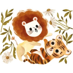 Grand Sticker Jeu Tigre Et Lion En Vinyle Mat Multicolore