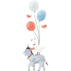 Grand Sticker L'âne Et Ballons En Vinyle Mat Multicolore
