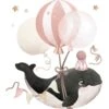 Grand Sticker Orque Et Ballons En Vinyle Mat Rose