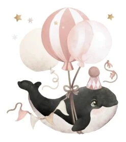 Grand Sticker Orque Et Ballons En Vinyle Mat Rose