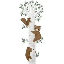 Grand Sticker Ours Montent à L'arbre En Vinyle Mat Multicolore