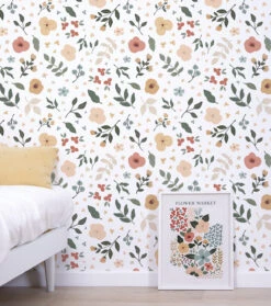 Papier Peint Floral Silhouettes Multicolore