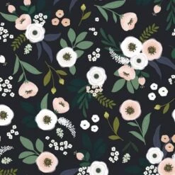 Papier Peint Intissé Wonderland Anémones Fond Vert Foncé (10 M)