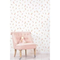 Papier Peint Plumes En Papier Rose 50cm X 10m
