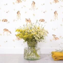 Papier Peint Vintage Faon En Papier Moutarde 50cm X 10m