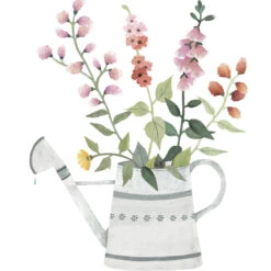 Sticker Arrosoir Et Fleurs En Vinyle Mat Multicolore 48x60cm