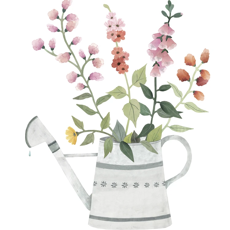 Sticker Arrosoir Et Fleurs En Vinyle Mat Multicolore 48x60cm 1 Sticker Arrosoir Et Fleurs En Vinyle Mat Multicolore 48x60cm