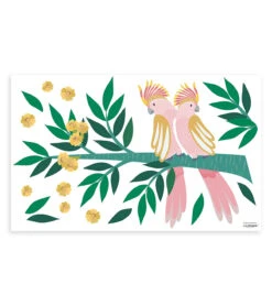 Sticker Branche Et Perroquets En Vinyle Mat Vert 64x40 Cm