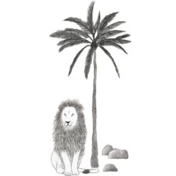 Sticker XL Arbre Et Lion En Vinyle Mat Noir
