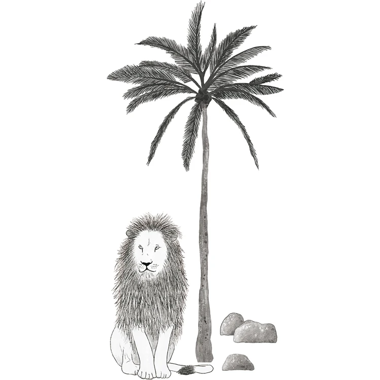 Sticker XL Arbre Et Lion En Vinyle Mat Noir 1 Sticker XL Arbre Et Lion En Vinyle Mat Noir