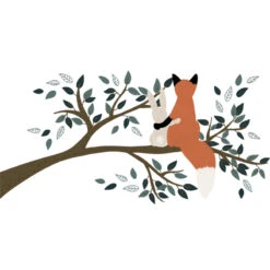 Sticker XL Renard Sur Une Branche En Vinyle Orange 29x42 Cm