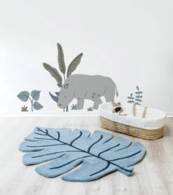 Tapis Feuilles Lilipinso 150x90cm -Lilipinso Déco Soldes Boutique tanzania tapis monstera blue leaf 1